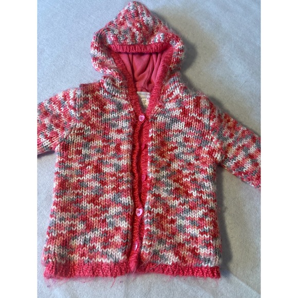 Wonderkids Toddler Girls Pink Variegated Knit Fleece Lined Hooded Cardigan 4T - Picture 2 of 9